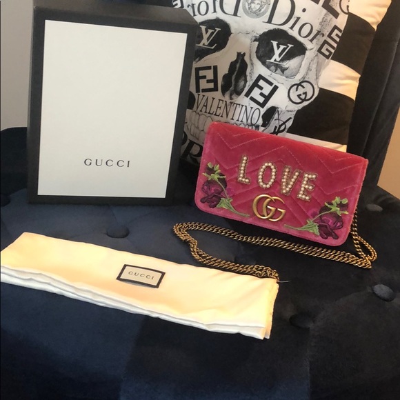 Gucci Handbags - GUCCI wallet on a chain with Love